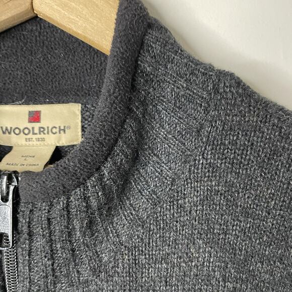 Woolrich Onyx Heather Gray 100% Wool Zip Up Sweater Grandpacore Men’s Size Large - Picture 6 of 16